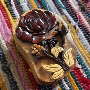 Hand carved wooden rose puzzle Box
